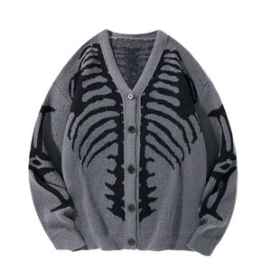 Halloween Skeleton Cardigan - Gray & Black Ladies Small